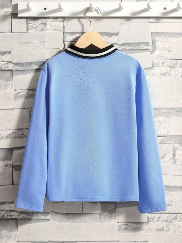 Chico preadolescente Camisa polo con estampado de ciervo de cuello en contraste - Imagen 5