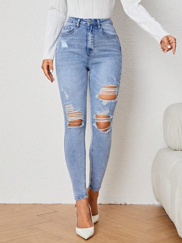 Jeans desgarro delgado crop - Imagen 3