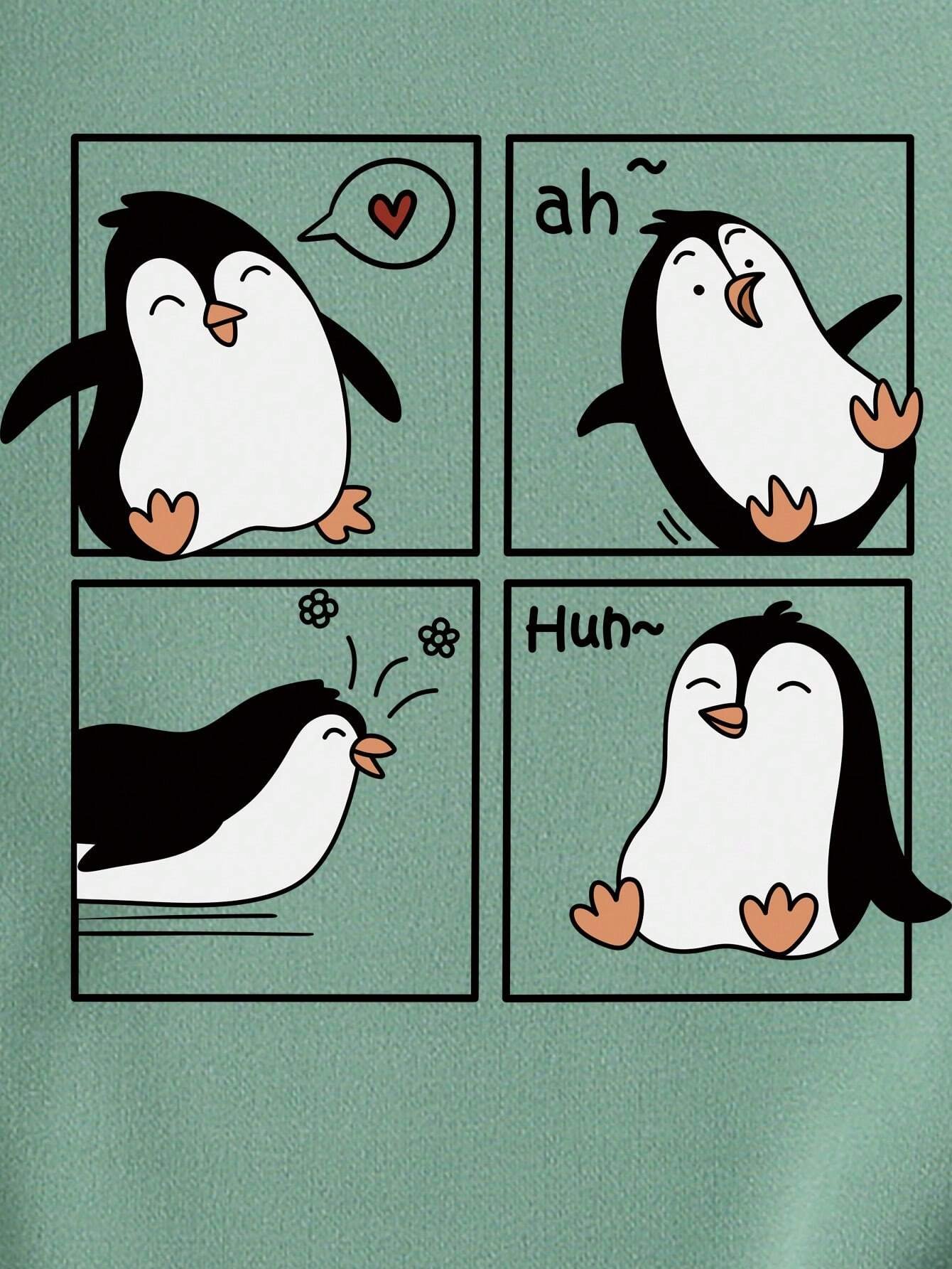 Sudadera con dibujos animados con estampado de pingüino con forro térmico - Imagen 3