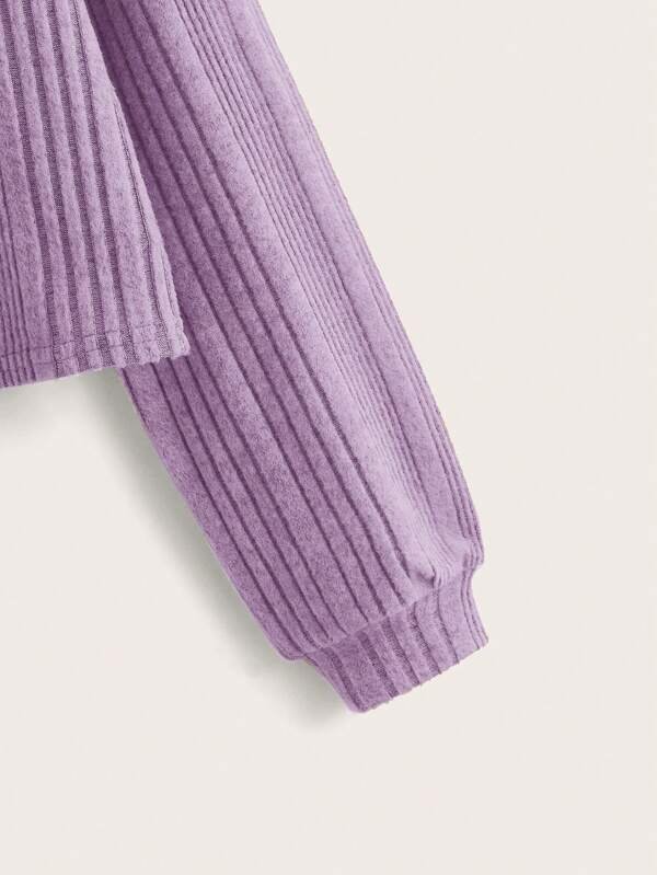 Chica adolescente Camiseta de hombros caídos tejido de canalé - Imagen 4