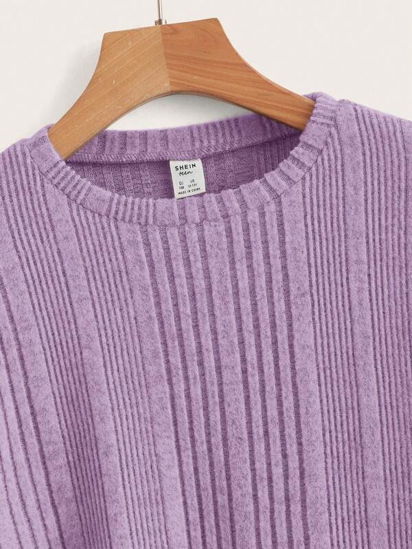 Chica adolescente Camiseta de hombros caídos tejido de canalé - Imagen 3