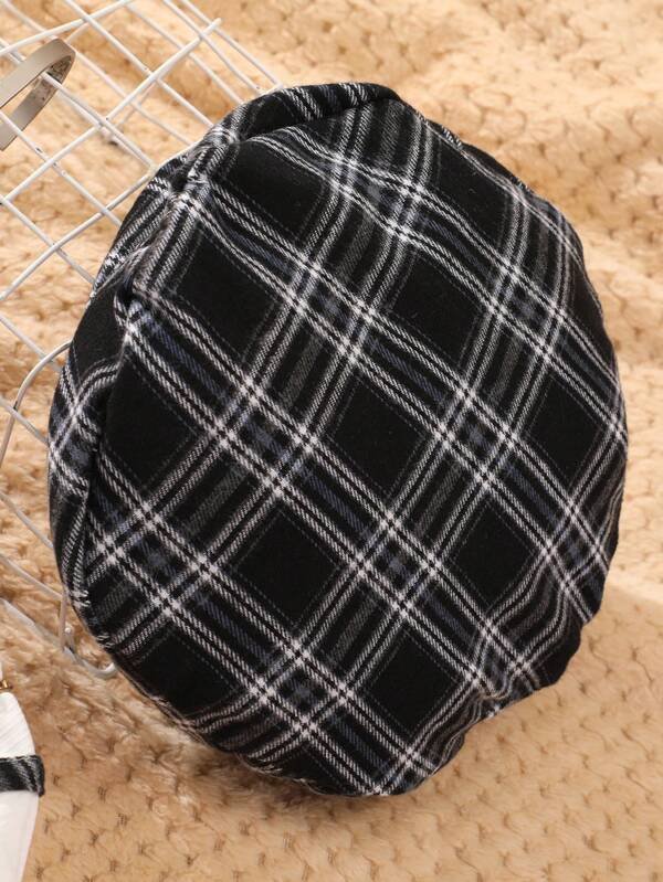 Chica adolescente Vestido 2 en 1 con estampado de cuadros de manga con volante & Sombrero - Imagen 4