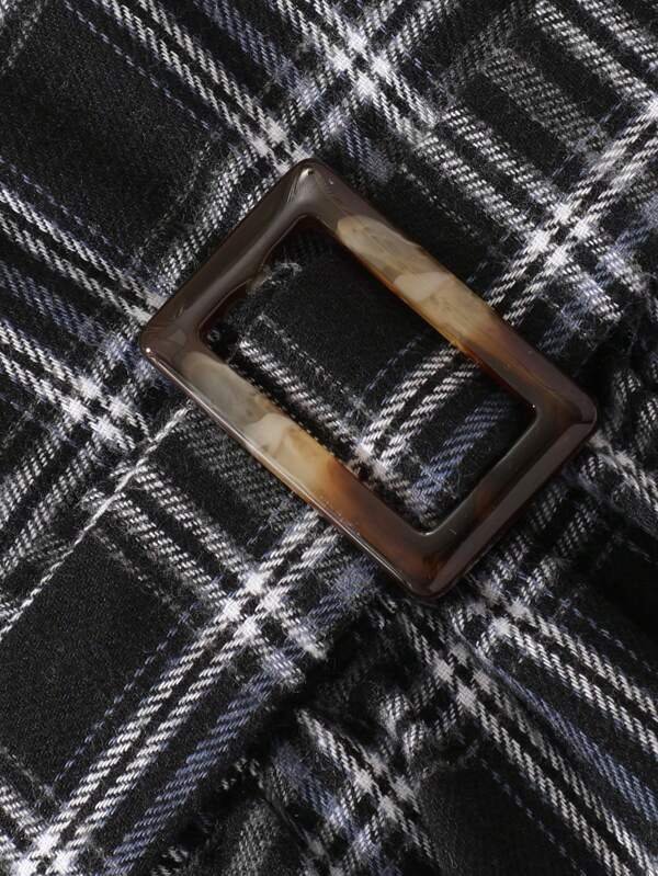 Chica adolescente Vestido 2 en 1 con estampado de cuadros de manga con volante & Sombrero - Imagen 3