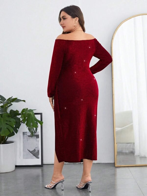 Vestido Maxi Con Hombros Descubiertos Y Pliegue Lateral - Imagen 2