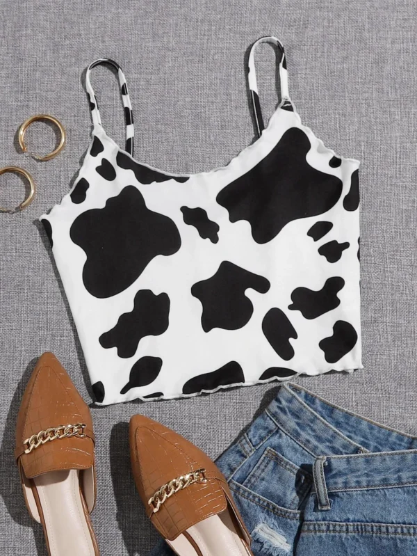 Top de tirantes corto con estampado de vaca y lechuga