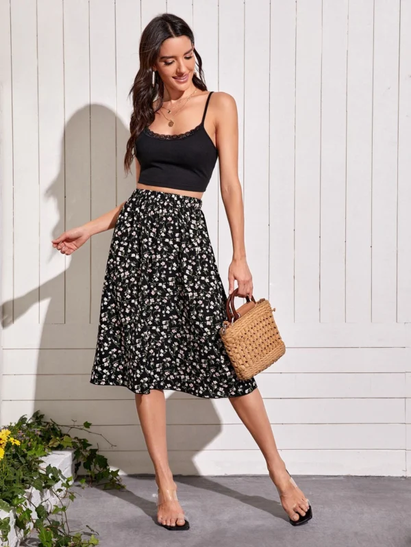Falda amplia con estampado floral - Imagen 4