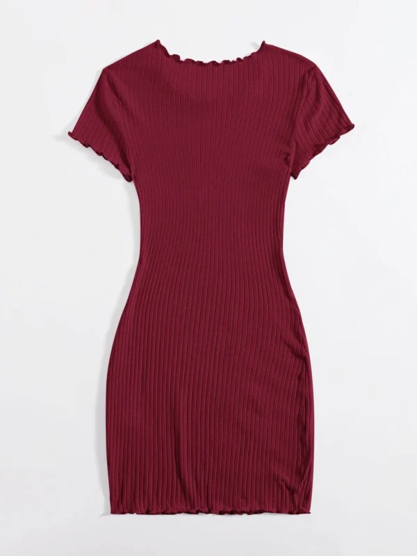 Vestido ajustado tejido de canalé ribete en forma de lechuga - Imagen 2
