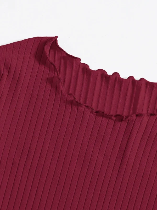 Vestido ajustado tejido de canalé ribete en forma de lechuga - Imagen 3