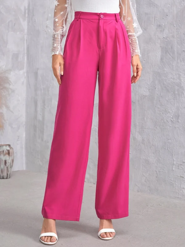 Pantalones rectos unicolor con cremallera - Imagen 3