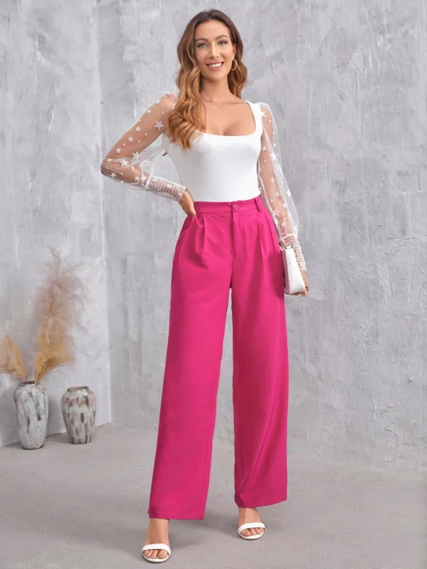 Pantalones rectos unicolor con cremallera - Imagen 4