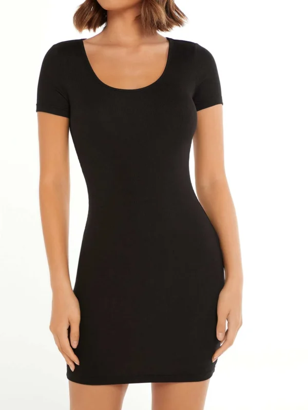 Vestido ajustado unicolor de cuello scoop - Imagen 4