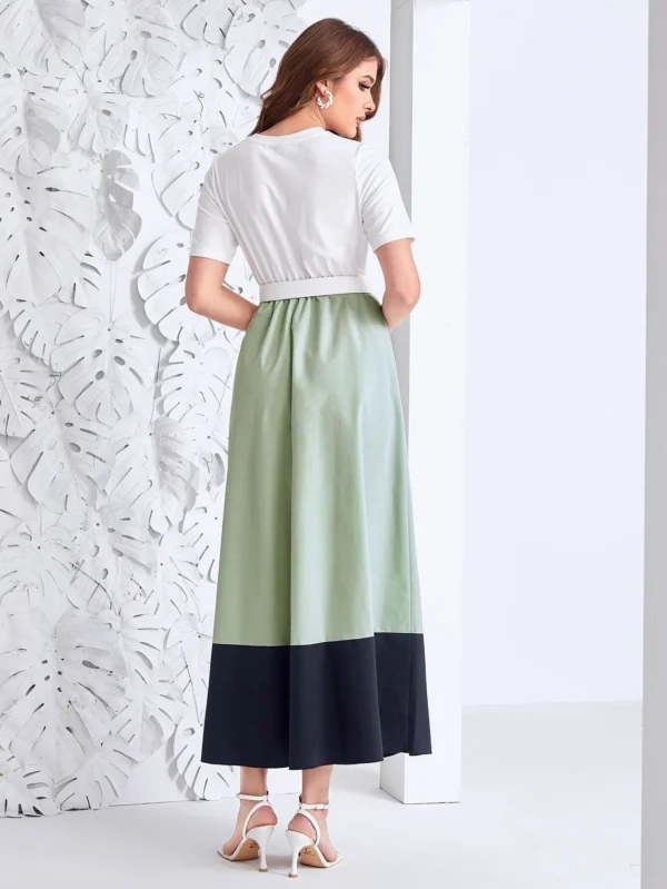 Vestido de color combinado con cinturón - Imagen 3