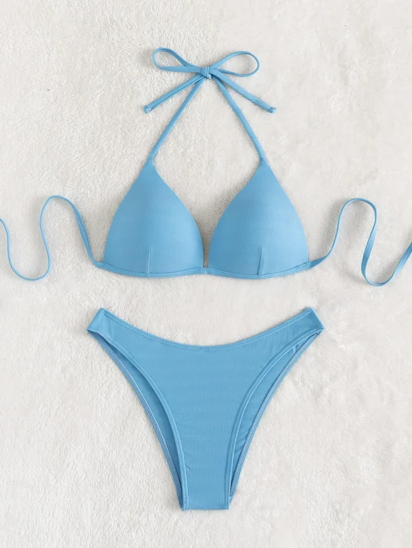 Bañador bikini push up de canalé con cordón trasero halter
