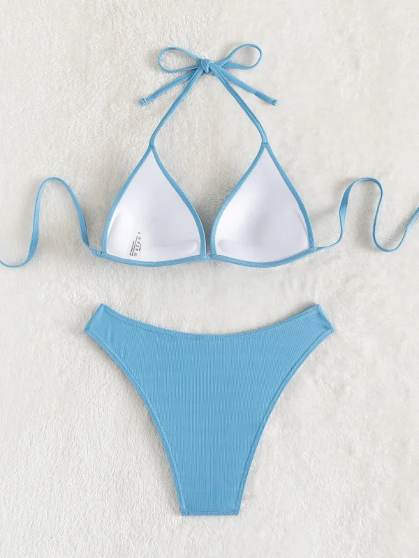 Bañador bikini push up de canalé con cordón trasero halter - Imagen 2