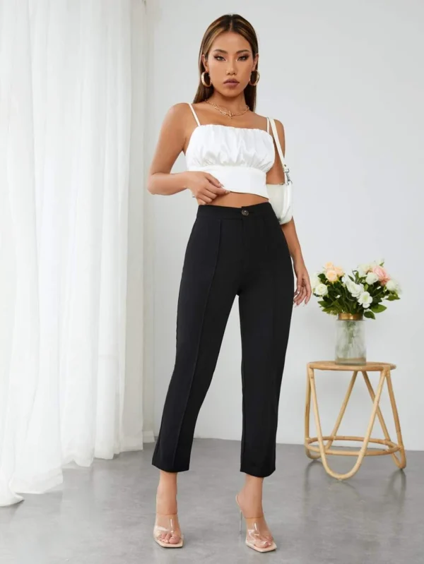 Pantalones cónicos de talle alto pliegue de prensa - Imagen 4