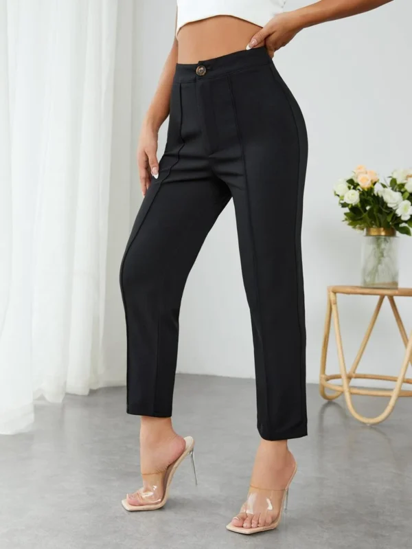 Pantalones cónicos de talle alto pliegue de prensa - Imagen 3