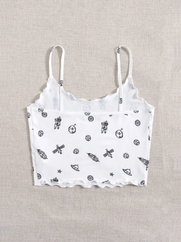 Top de tirantes con estampado de dibujos animados ribete en forma de lechuga - Imagen 2