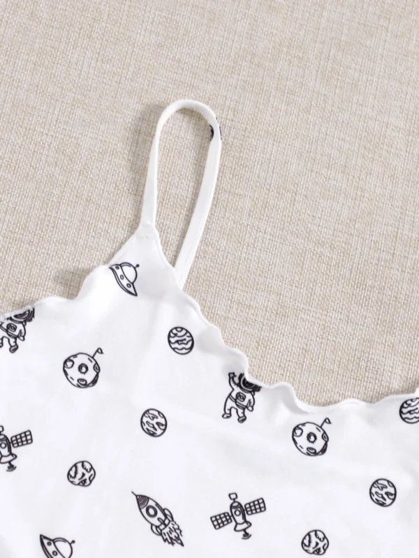 Top de tirantes con estampado de dibujos animados ribete en forma de lechuga - Imagen 3