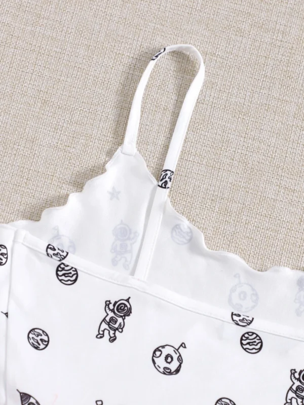 Top de tirantes con estampado de dibujos animados ribete en forma de lechuga - Imagen 5