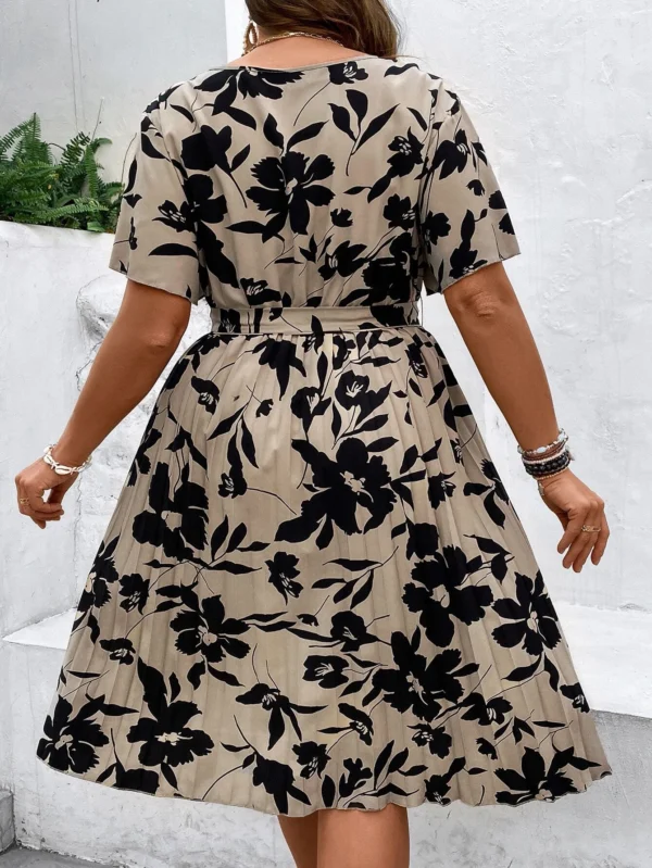 Vestido con estampado floral con cinturón bajo fruncido - Imagen 2