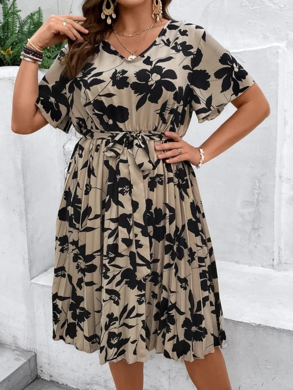 Vestido con estampado floral con cinturón bajo fruncido - Imagen 5
