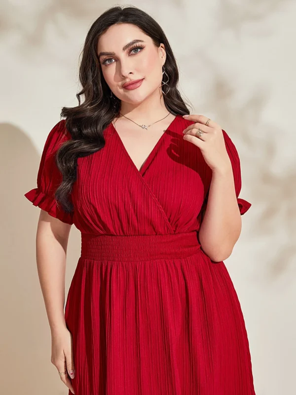Vestido de cuello cruzado de manga farol - Imagen 3