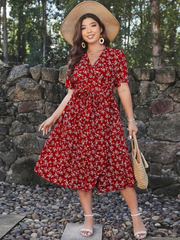 Vestido cruzado con estampado floral con cinturón - Imagen 3