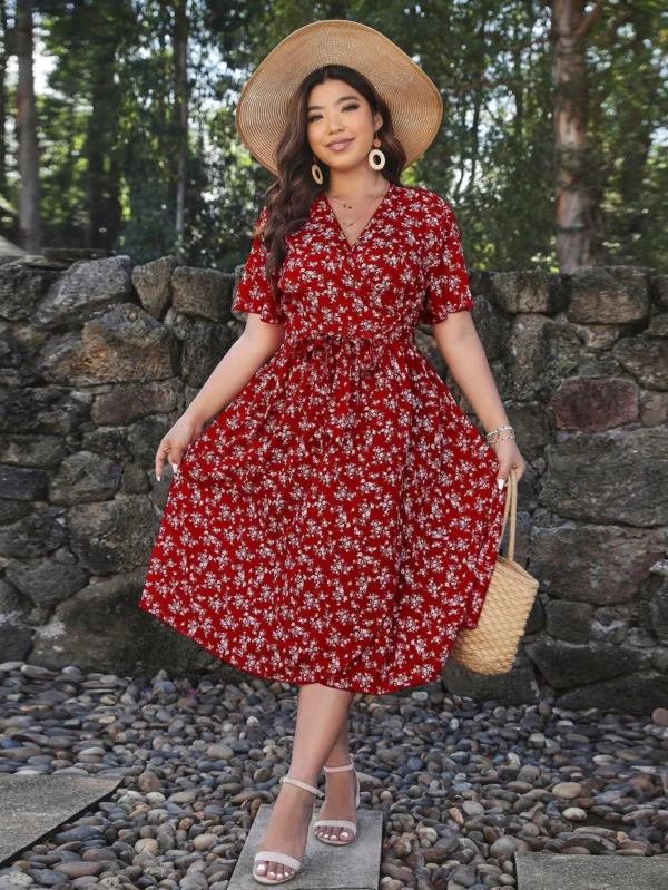 Vestido cruzado con estampado floral con cinturón - Imagen 4