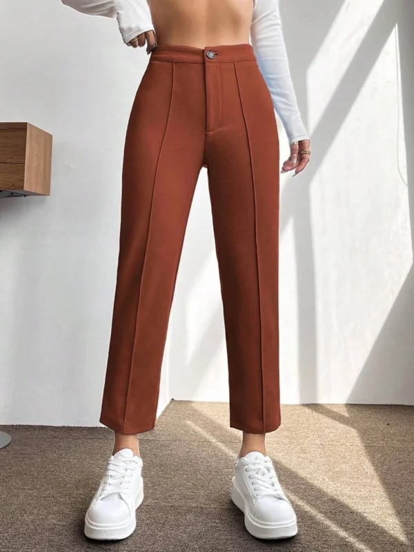 Pantalones unicolor con costura crop
