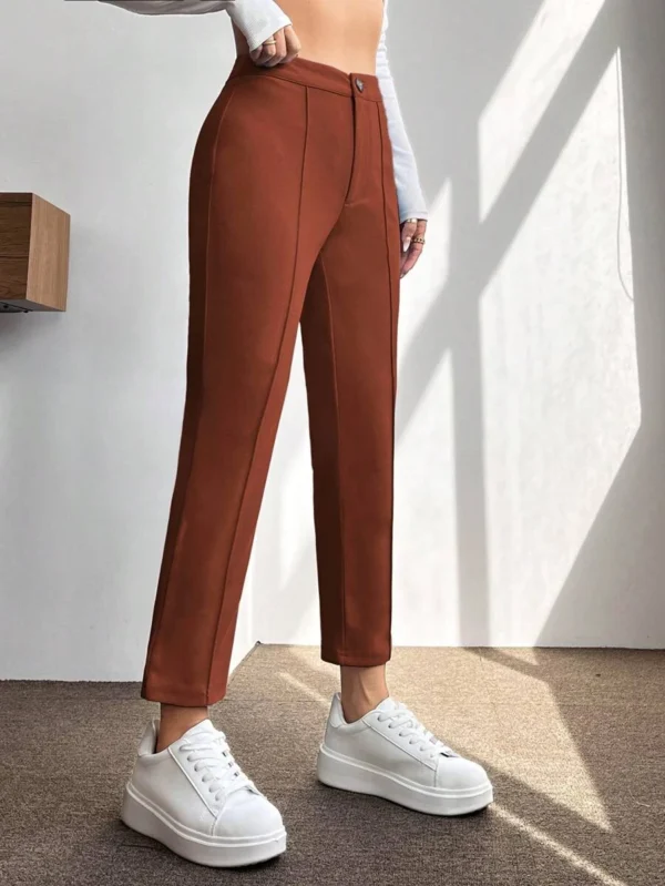 Pantalones unicolor con costura crop - Imagen 4