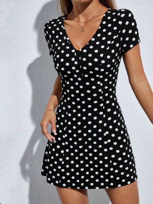 Vestido con estampado de lunares de cuello V - Imagen 5