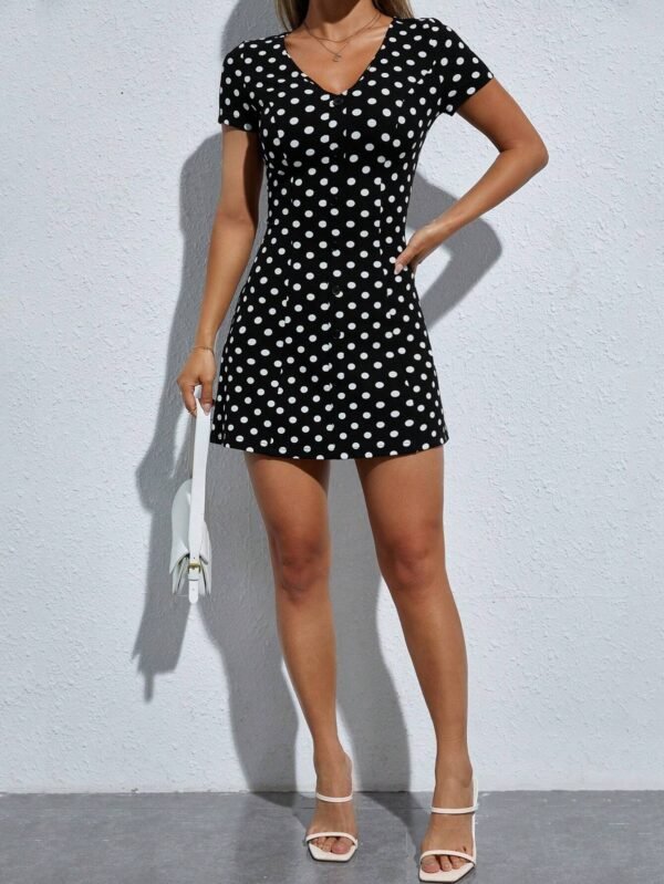 Vestido con estampado de lunares de cuello V - Imagen 4