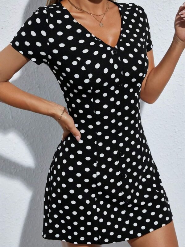 Vestido con estampado de lunares de cuello V - Imagen 3