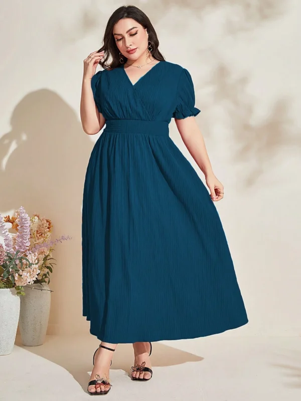 Vestido de manga farol de cuello cruzado - Imagen 4