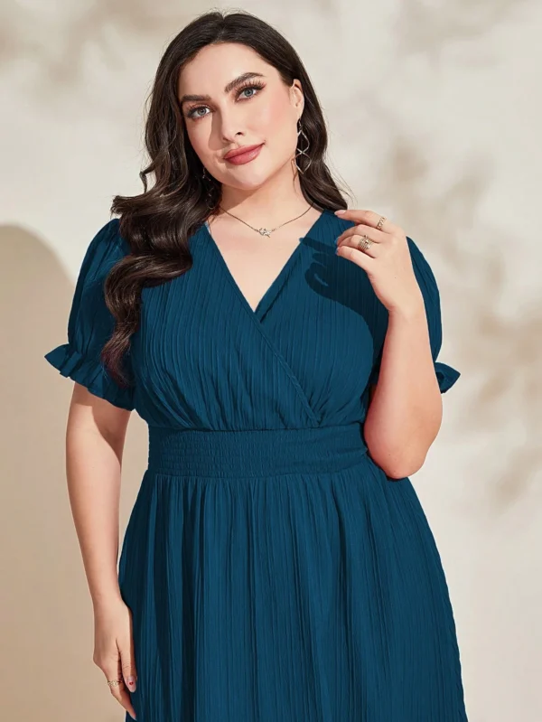 Vestido de manga farol de cuello cruzado - Imagen 3
