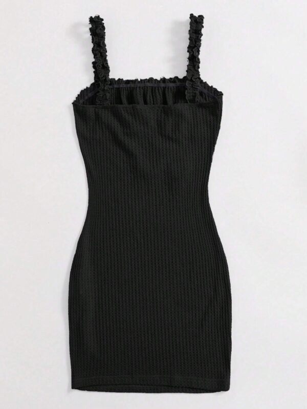 Vestido de tirantes ribete fruncido con cordón delantero pecho con fruncido tejido de canalé - Imagen 5