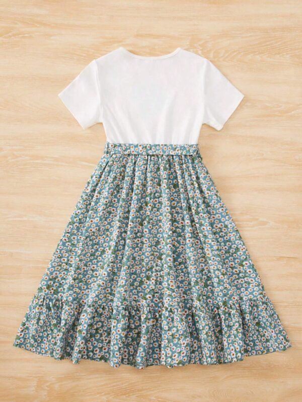 Vestido con cinturón con estampado floral con estampado de corazón bajo con fruncido - Imagen 2