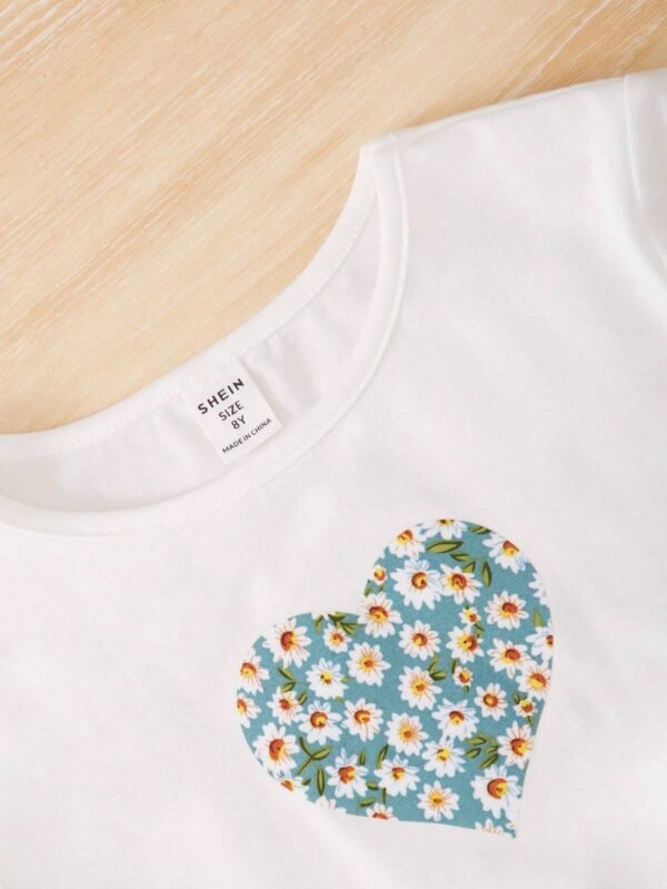 Vestido con cinturón con estampado floral con estampado de corazón bajo con fruncido - Imagen 3