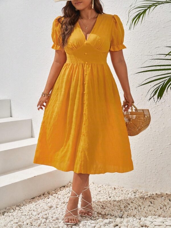 Vestido de manga farol con botón delantero - Imagen 3
