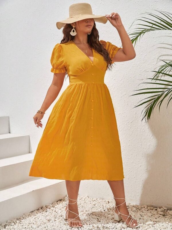 Vestido de manga farol con botón delantero - Imagen 2