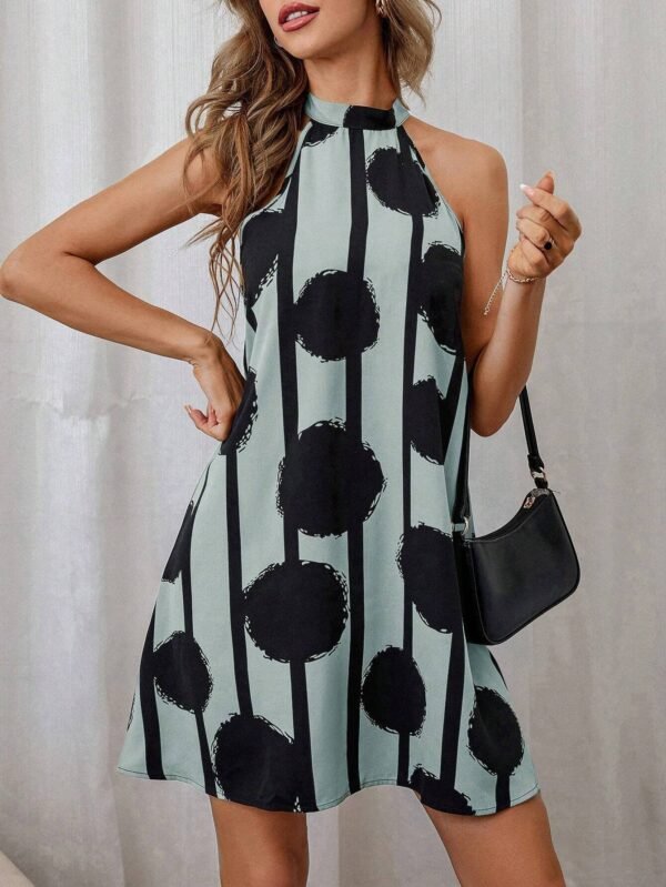 Vestido de rayas & con estampado de lunares de cuello halter