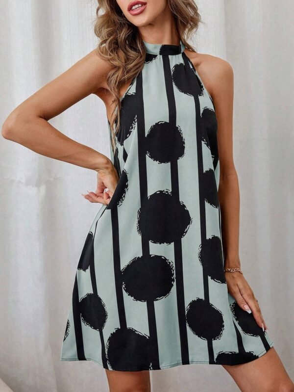 Vestido de rayas & con estampado de lunares de cuello halter - Imagen 6