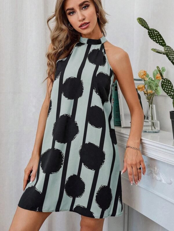 Vestido de rayas & con estampado de lunares de cuello halter - Imagen 4