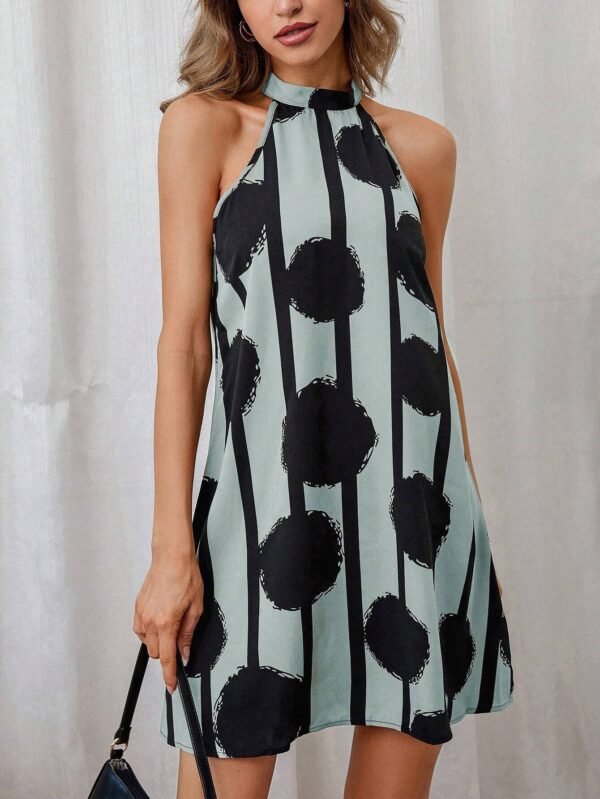 Vestido de rayas & con estampado de lunares de cuello halter - Imagen 3