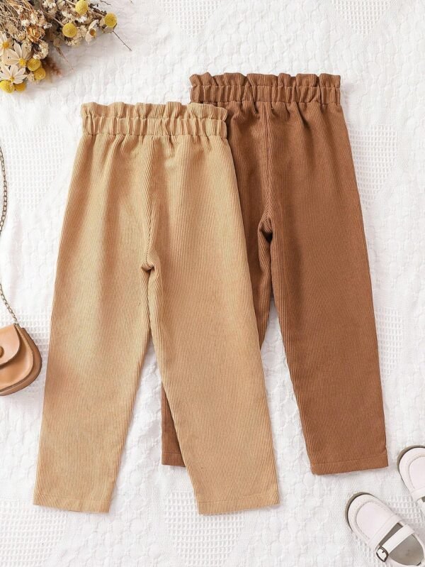 Pantalones de cintura con volante con botón delantero de pana - Imagen 2