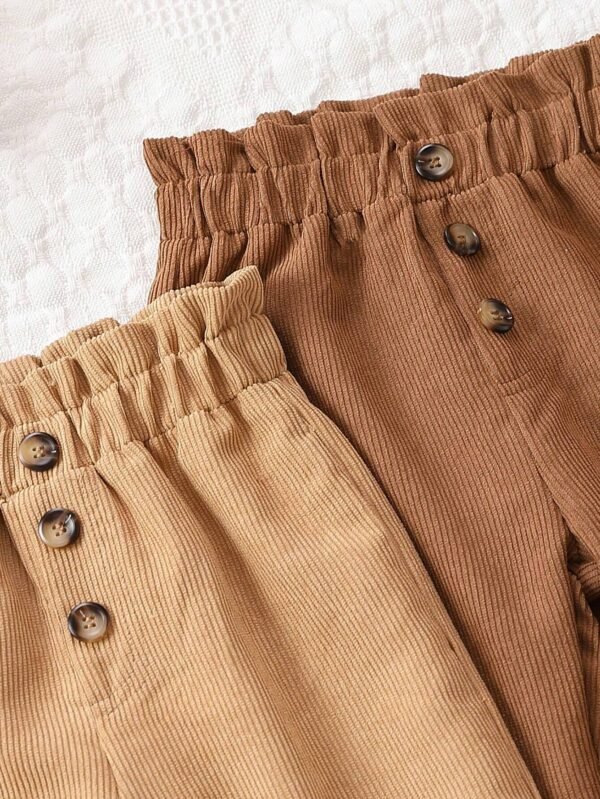 Pantalones de cintura con volante con botón delantero de pana - Imagen 3