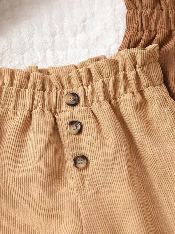 Pantalones de cintura con volante con botón delantero de pana - Imagen 4