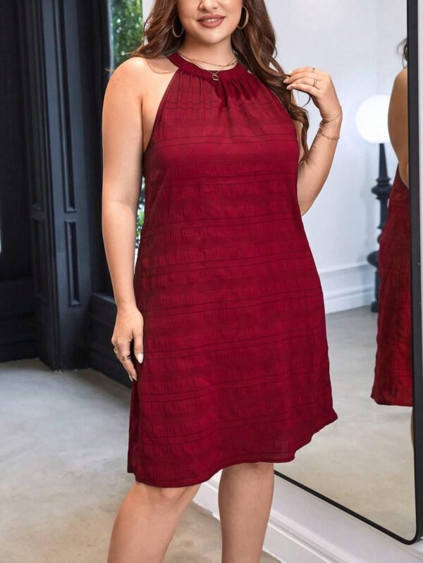Vestido unicolor de cuello halter - Imagen 3