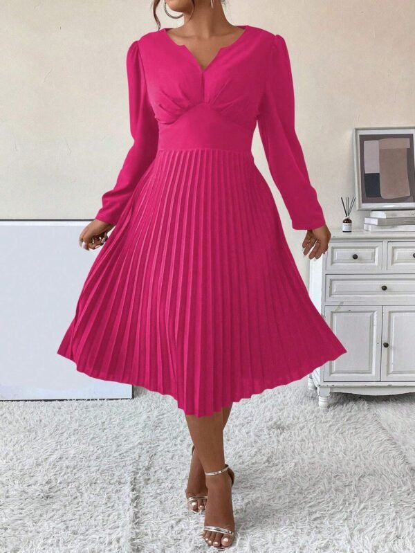 Vestido unicolor bajo fruncido - Imagen 3