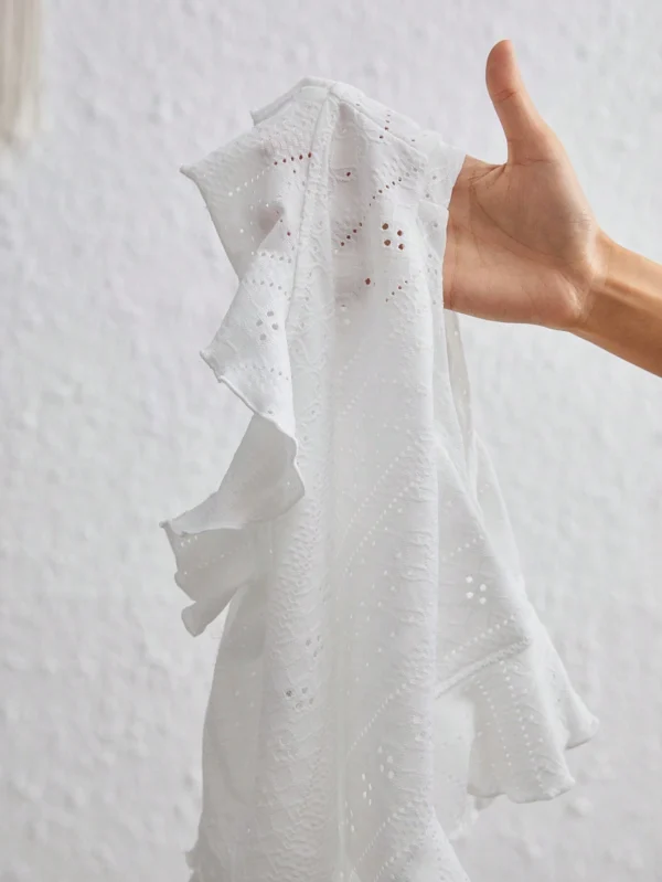 Camiseta con bordado con ojal ribete con fruncido - Imagen 3